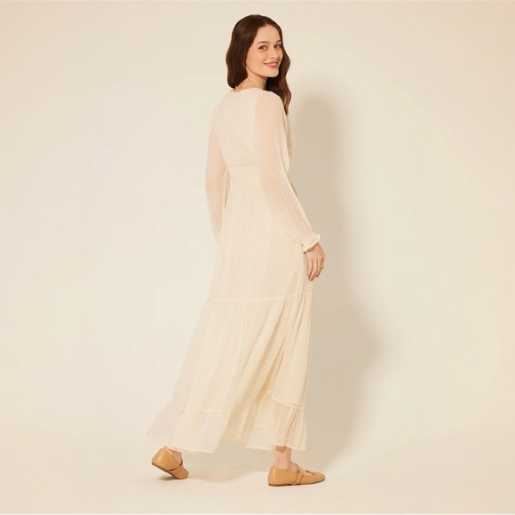 Patrons of Peace Altura Boho Maxi Dress Cream V-Neck Sheer Sleeve Medium - Picture 4 of 4